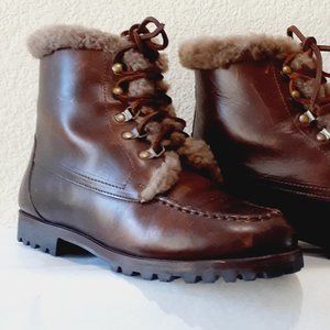 Cole Haan Brown Leather Shearling-Lined Ankle Boots